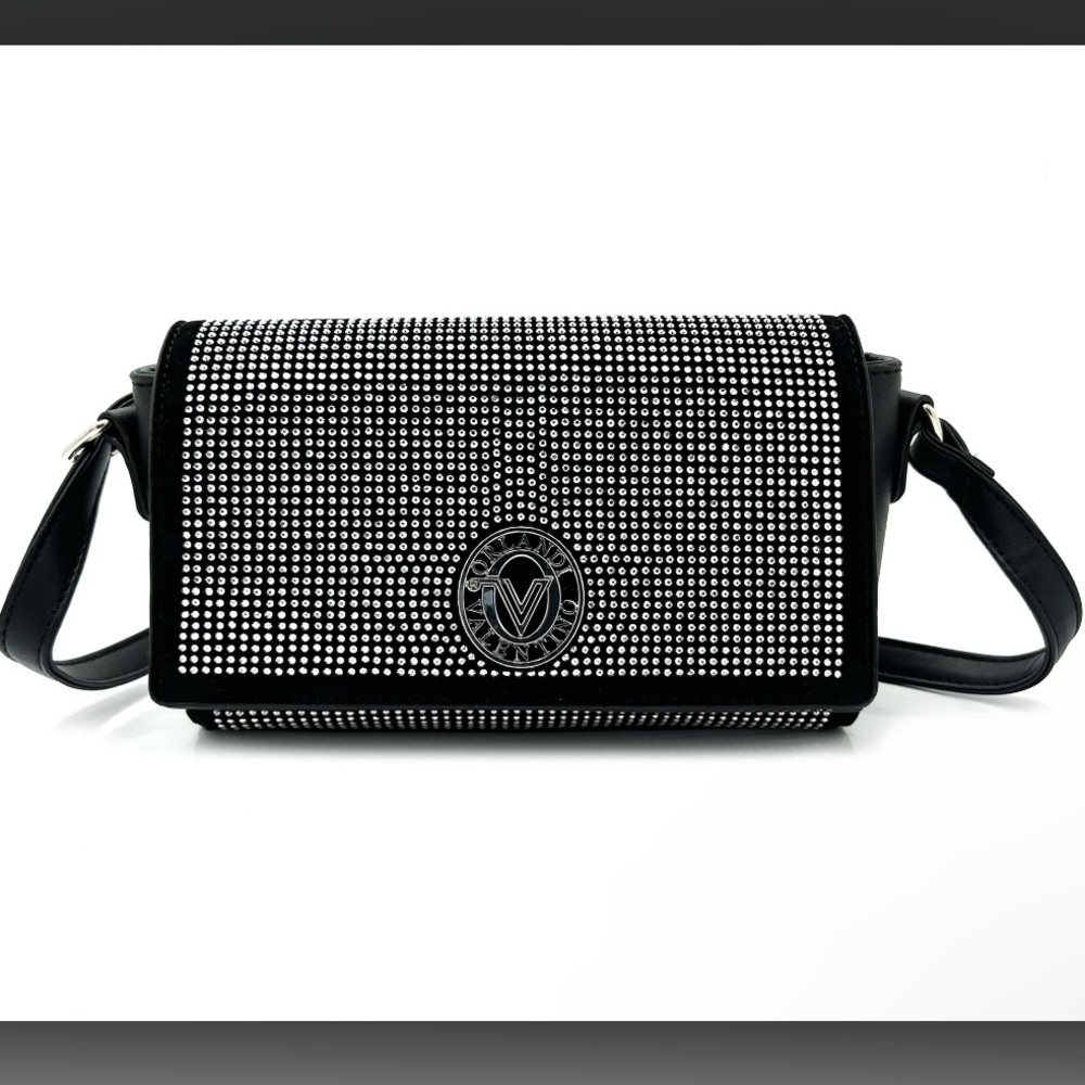 Valentino Orlandi Rhinestone crossbody vegan leather silver tone hardware NWT